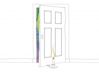 Eiskaffee, Kerzenschein und das Ende des Lebens Eine Kerze vor der Tür signalisiert den Tod eines Patienten. Illustration: Lukas Schepers