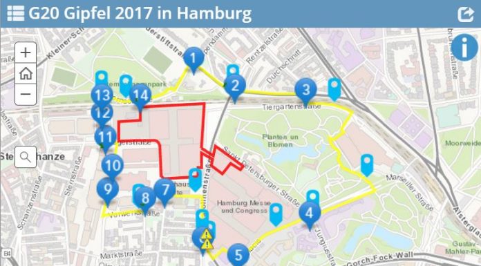 Alles zum Thema Verkehr während des Gipfels Screenshot: Digitales Kartenmaterial der Polizei Hamburg