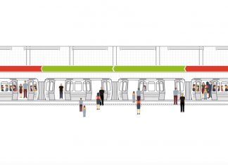 Platzampel soll leere Plätze in U-Bahnen anzeigen So soll die Platzampel an U-Bahn-Stationen aussehen. Grafik: Hochbahn via YouTube.
