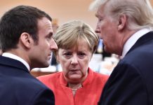 Abschlusserklärung: Die wichtigsten Inhalte im Überblick Emmanuel Macron (l-r), Angela Merkel und Donald Trump unterhalten sich beim G20-Gipfel. Foto: John Macdougall/DPA