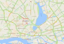 Staus und Sperrungen: Die Verkehrslage beim G20-Gipfel Verkehrslage zu G20, Stand 09:30 Uhr. Screenshot: Google Maps