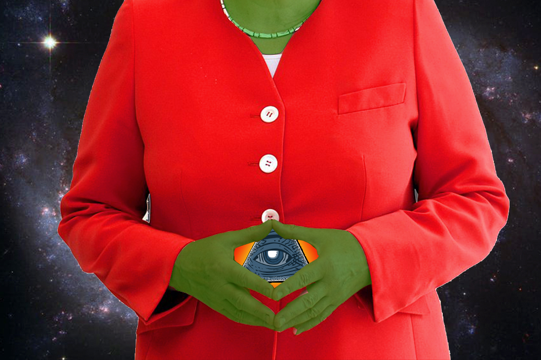 Angela Merkel gilt in einigen Verschwörungstheorien als Reptiloid oder Teil der Illuminati