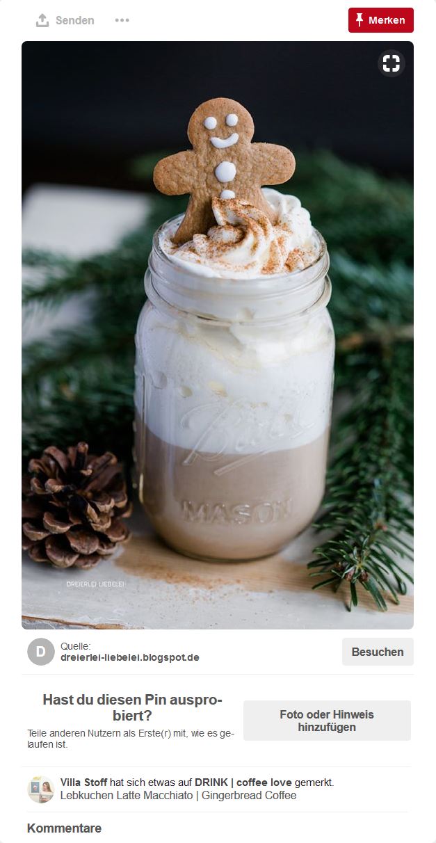 Lebkuchen Latte Macchiato. Bildschirmfoto: Pinterest