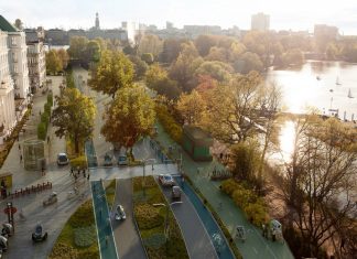 Radverkehr: “Wir wollen einen Wandel, keinen Umsturz” Die Verkehrsflächen „An der Alster“ als Zukunftsszenario: So könnte es im Jahr 2030 vor dem heutigen Atlantic-Hotel aussehen.