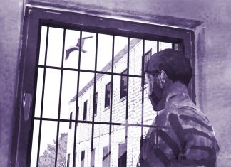 Hamburgs Gefängnisse an der Belastungsgrenze Blick aus einem Gefängnis in Hamburg. Illustration eines Häftlings