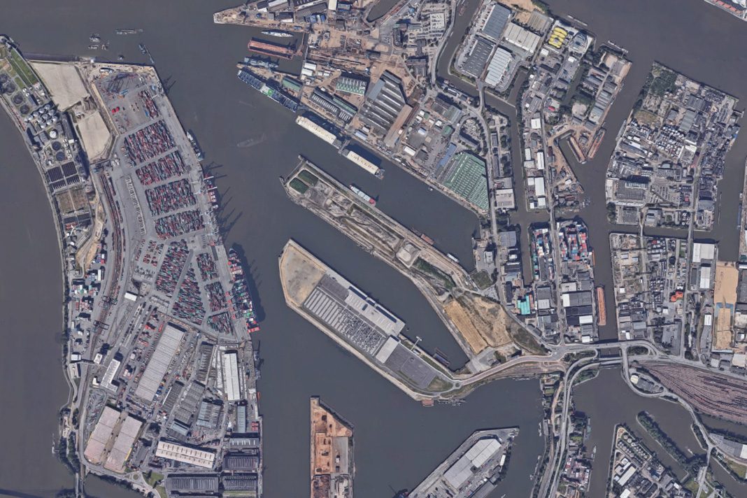 Um diesen Bereich des Hamburger Hafens geht es: Steinwerder von oben.