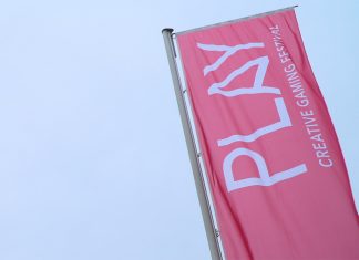 Play 18: Wenn Zocken die Welt verbessert Die Flagge vom Play Festival für kreatives Computerspielen.