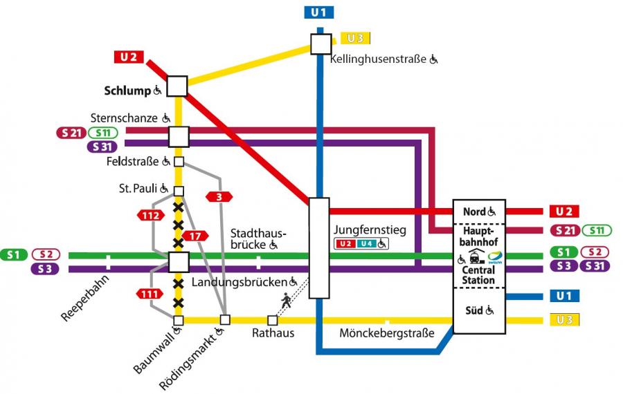 Alternative Fahrwege zur U3-Abschnitt zwischen St.Pauli und Baumwall