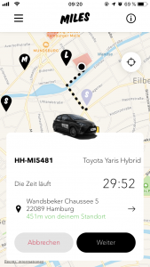 Screenshot-Miles-App-Reservierung-Fahrzeug