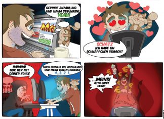 Mit Comics gegen Internetbetrug Comiczeichnungen der Polizei Hamburg zum Thema falsche Internetangebote