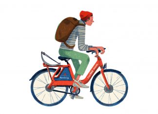 Hamburg, wie gut kannst du teilen? #1 Stadtrad Illustration einer männlichen Person auf einem Stadtrad Hamburg.