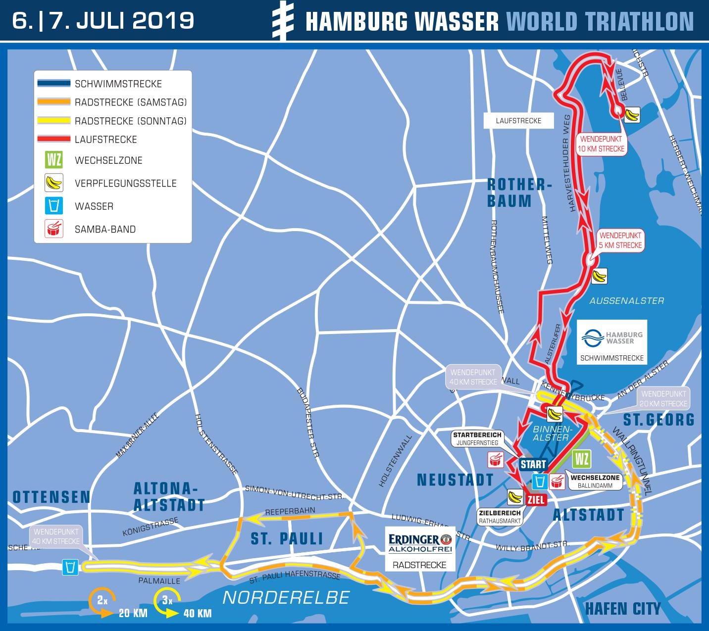 Die Strecke des Hamburger Triathlons 2019.