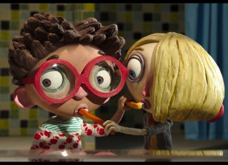 “Ich glaub’, ich hab’ meine Mama umgebracht” Zwei Mädchen putzen sich gegenseitig die Zähne. Standbild aus dem animationsfilm "Mein Leben als Zucchini".