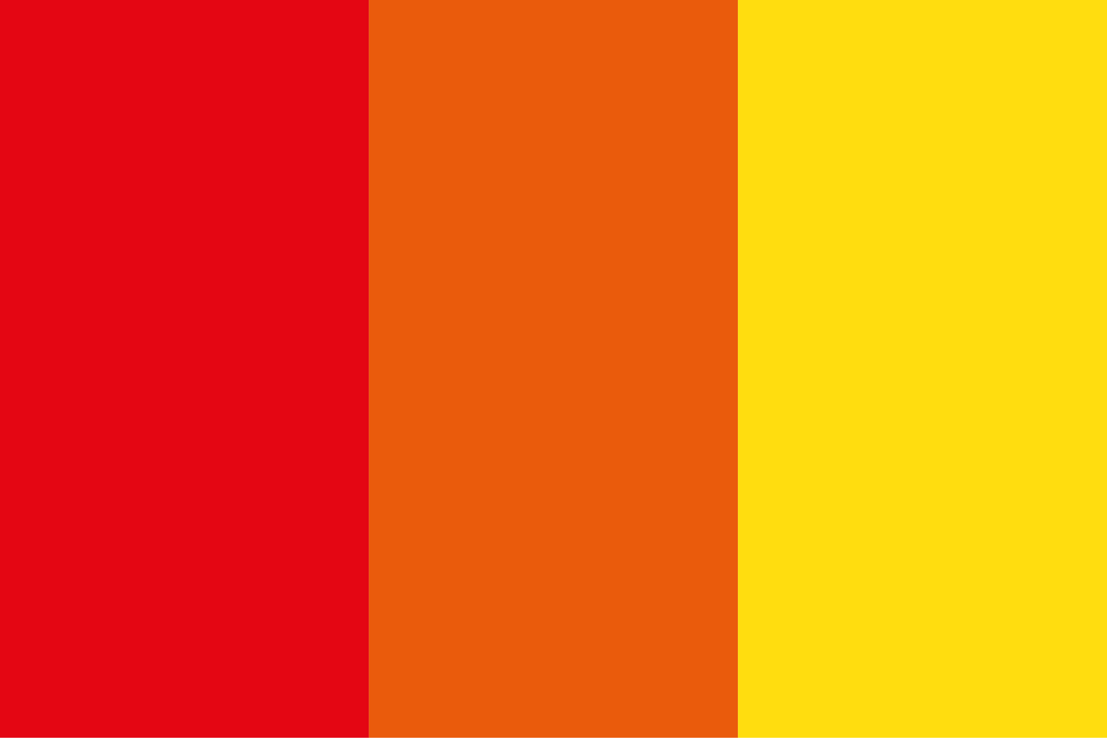 Drei Streifen von links nach rechts: Rot, Orange, Gelb