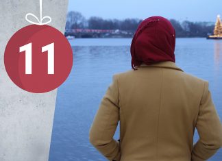 “Weihnachten riecht nach Lebkuchen, Zimt und Vanille” Sarah schaut auf die Binnenalster, im Hintergrund befindet sich der Alster-Weihnachtsbaum.