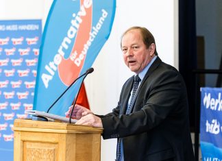 Parteitag der AfD sorgt für Proteste Dirk Nockemann am Rednerpult auf einem Parteitag der AfD