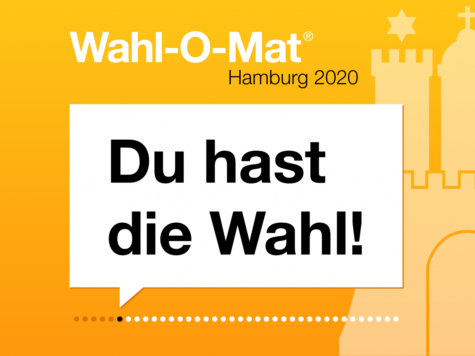 Gelbes Logo zum Wahl-O-Mat Hamburg 2020 mit Aufschrift Du hast die Wahl!