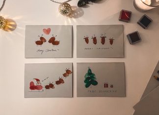 Weihnachtskarten mit einem ganz persönlichen Touch Individuelle Weihnachtskarten mit einem Fingerabdruck.