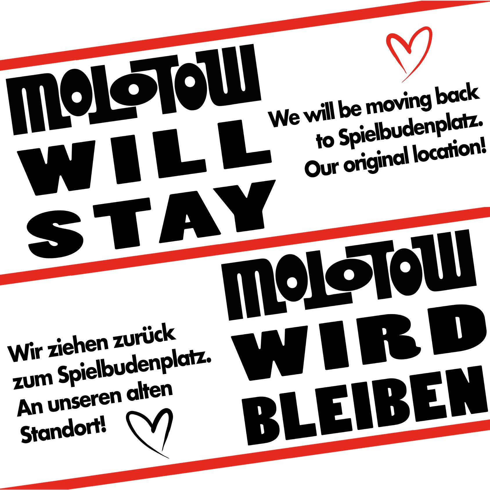 Der Hamburger Musikclub Molotow kann dank der Stadt Hamburg zurück an seinen ursprünglichen Standort. Foto: Molotow Facebook-Post