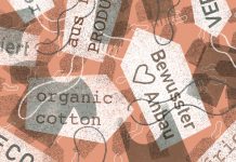 Fair Fashion: Grün gewaschen oder echt nachhaltig? Etiketten nachhaltiger Mode sind zu sehen auf einem organen Hintergrund.