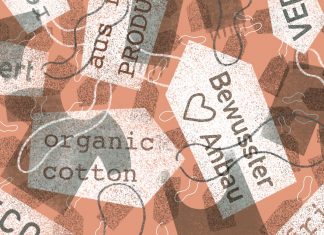 Fair Fashion: Grün gewaschen oder echt nachhaltig? Etiketten nachhaltiger Mode sind zu sehen auf einem organen Hintergrund.