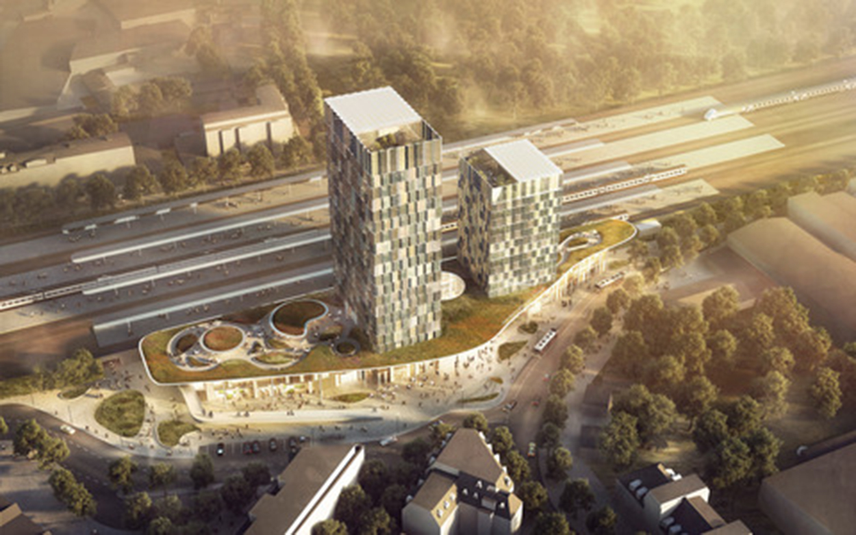 Visualisierung des neuenFernverkehrsbahnhofs am Diebsteich durch das Architektenbüro C.F. Møller Architects