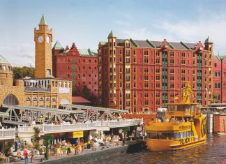 Miniatur Wunderland: Kostenloser Eintritt mit Vertrauensvorschuss Aufnahme vom Nachbau der Hamburger Speicherstadt und der Landungsbrücken im Miniatur Wunderland. Foto: Miniatur Wunderland