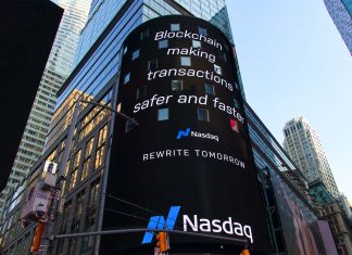 WTF ist eine Blockchain? Blockchain Werbung am Timesquare