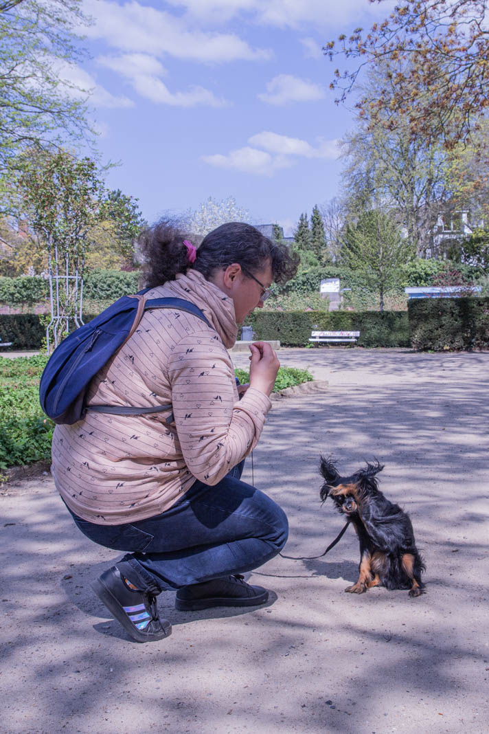 Anastasiya und ihr Hund Amigo im Park