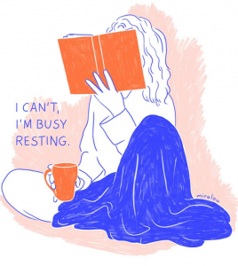 Tabu Periode - Illustration einer lesenden Frau mit Decke