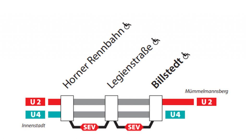U4- und U2-Sperrung: Plan des Schienenersatzverkehrs.,
