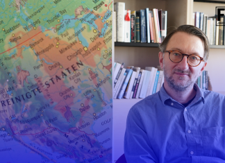 Midterm Elections in den USA Globus mit USA im Fokus, Prof. Dr. Adelt, Professor für Amerikanistik. US Midterm Elections 2022. Foto: Mirjam Bär, Francine Sucgang