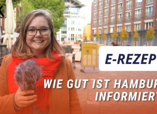 Das E-Rezept kommt! Ist Hamburg vorbereitet? Das E-Rezept kommt, auch in Hamburg. Reporterin Anita Stall steht mit einem Mikro in der Hamburger Innenstadt.