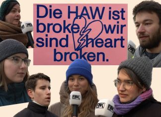 Studierende protestieren gegen Unterfinanzierung Ein Plakat mit dem Slogan "Die HAW ist broke, wir sind heart broken."