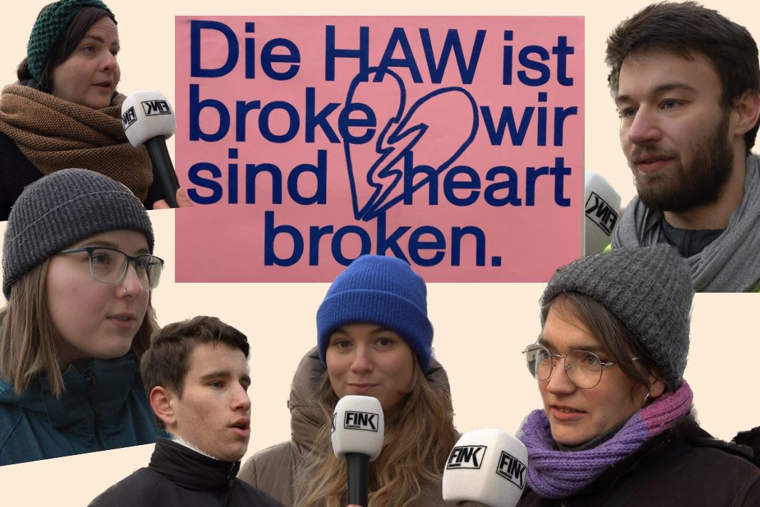 Ein Plakat mit dem Slogan "Die HAW ist broke, wir sind heart broken."