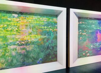 Einmal durch Claude Monets Garten flanieren Auf Wände projizierte Gemälde von Claude Monet.