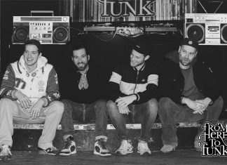 Kultur in Hamburg: Tipps fürs Wochenende Kultur Hamburg: Hier zu sehen sind die vier DJs von From Here To Funk. Vier Männer sitzen vor einem DJ-Pult auf dem Boden.