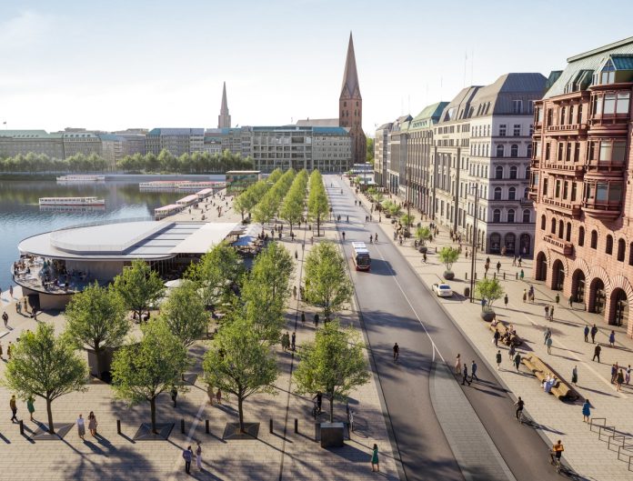 Eine Visualisierung zeigt den Jungfernstieg-Umbau in Hamburg.