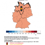 Ensemblemittelvorhersage für die Temperatur von Juni bis August 2023. Quelle: Deutscher Wetterdienst (DWD)