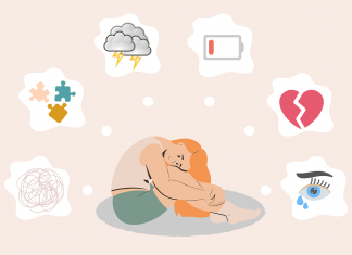 Stabile Seitenlage für die mentale Gesundheit Der mentalen Gesundheit eines Mädchens geht es nicht gut. (Zeichnung).