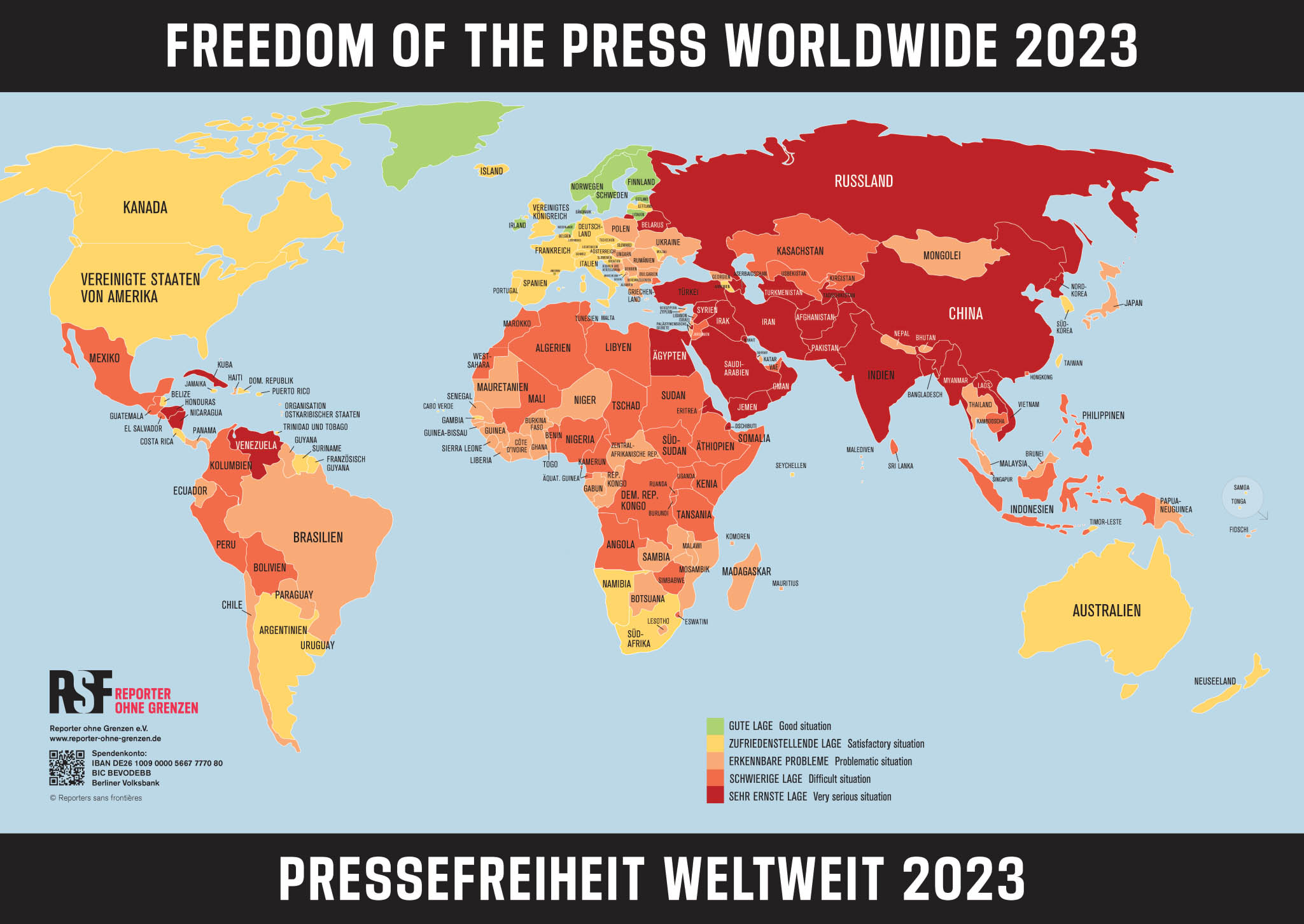 Weltkarte Pressefreiheit 2023