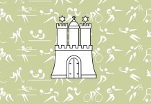 Was geht ab im Hamburger Sport? Das Hamburger Wappen mit diversen SSymbolsportlern im Hintergrund