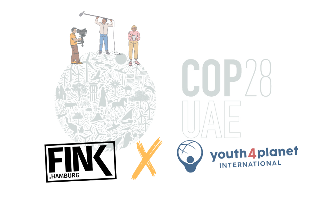 "FINK.HAMBURG X Youth4Planet" steht vor dem Logo der Weltklimakonferenz (COP28)