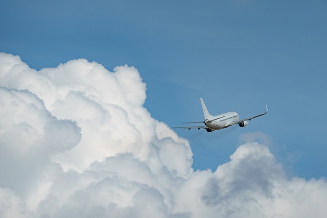 Ein Flugzeug lässt eine weiße Wolkendecke hinter sich und steigt nach oben.