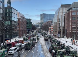 Bauernproteste in Hamburg: Großes Verkehrschaos bleibt aus Traktoren stehen auf der Straße in Hamburg