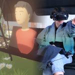 VR-Ausstellung: Klimawandel erleben durch smarte Textilien Person mit VR-Brille auf einer Hollywoodschaukel
