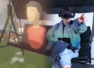 VR-Ausstellung: Klimawandel erleben durch smarte Textilien Person mit VR-Brille auf einer Hollywoodschaukel
