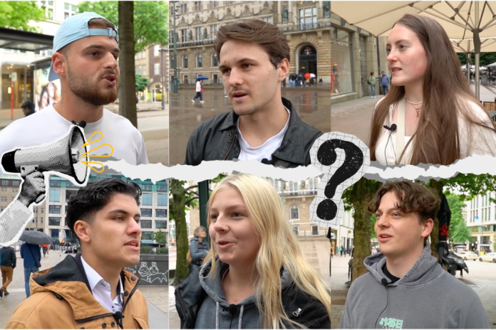 Mehrere Gesichter von befragten jungen Menschen aus Hamburg.