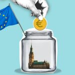 Warum die EU Hamburger Handwerkerinnen fördert Das Bild ist eine Montage. Links ist die Europäische Flagge zu sehen, daneben Geld, das in ein Glas geworfen wird. Im Glas ist das Hamburger Rathaus zu sehen.