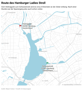 Karte von Hamburg mit zwei Standorten Schwanenwik und Heilwigpark